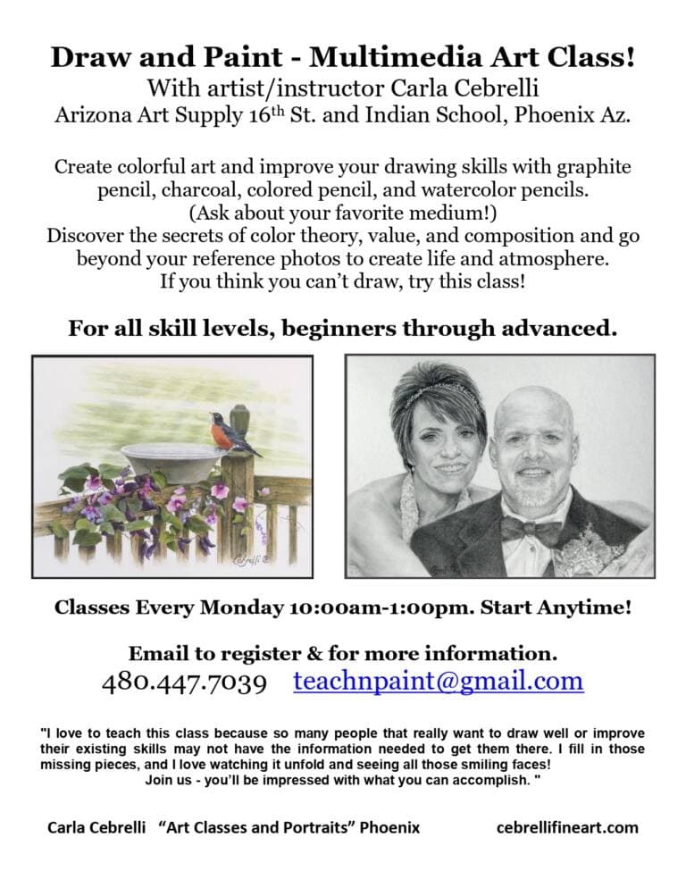 PHX: “Draw and Paint Multimedia Art Class” w/ Carla Cebrelli!